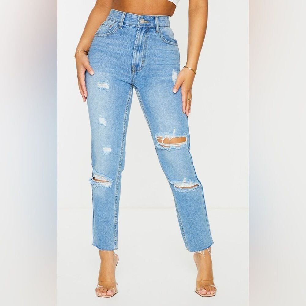 PrettyLittleThing Women's Skinny Mom Jeans Petite Sz 8 NWT Distressed Ankle